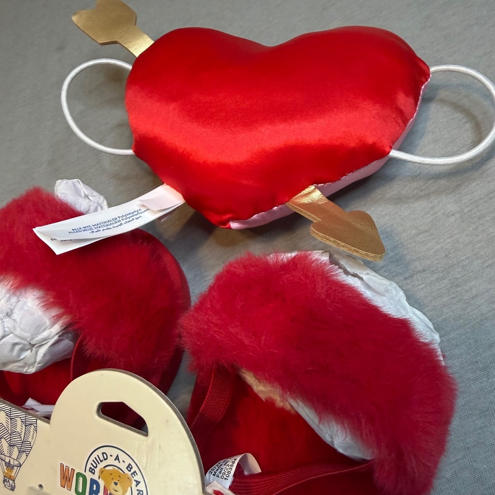 Build-A-Bear Valentine Love Shirt Red Glitter Shoes Fur Boots Heart Headband Lot - Picture 3 of 4